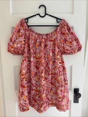 Linen blend puff sleeve mini dress